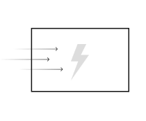 The icon is a lightning bolt in the center of a rectangular frame with an arrow flying out from the left, symbolizing the Fast response time.