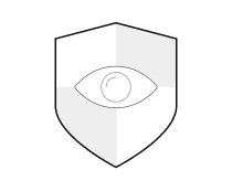 The shield icon with an eye in the middle symbolizes human-friendly technology.