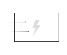 The icon is a lightning bolt in the center of a rectangular frame with an arrow flying out from the left, symbolizing the Fast response time.