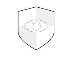 The shield icon with an eye in the middle symbolizes human-friendly technology.