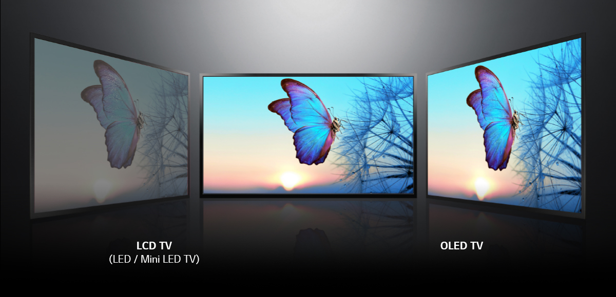The three screens are located on the left and right sides of the front, respectively, and the more they go from left to right, the clearer the screen with blue butterflies flying.